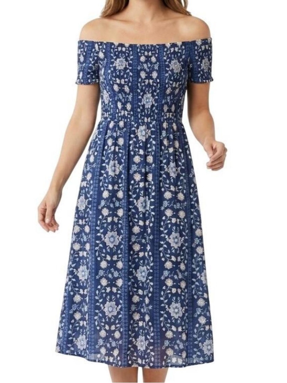 Old Navy Blue Floral Off-the-Shoulder Midi Dress